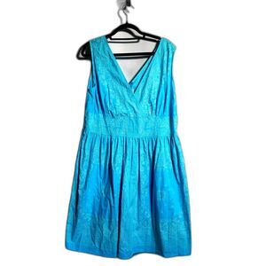 Vintage 1X Cotton Blue Plate Paisley Dress Knee‎ Length V Neck Open Back Y2K VTG